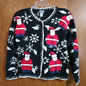 Designers Originals Sz M Cardigan Sweater Christmas Santa Vintage Snow